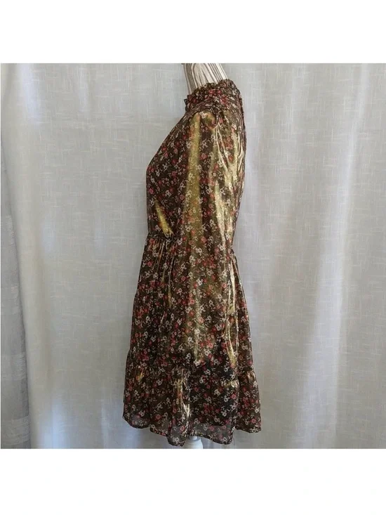 Trixxi Metallic Gold Floral Long-Sleeve Mini Dress - Picture 5 of 11